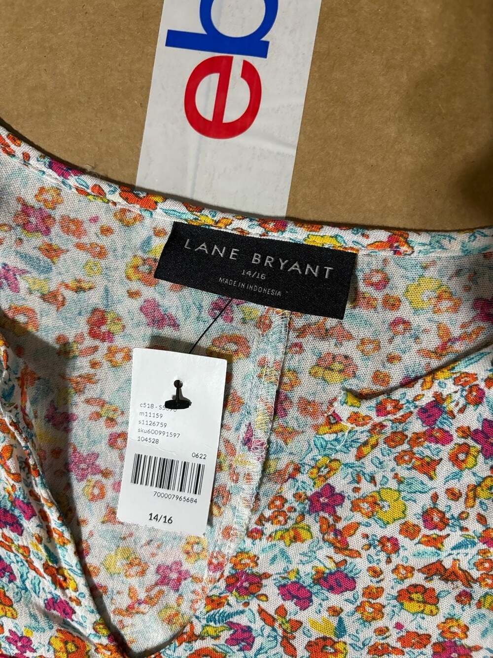 Lane Bryant NWT Plus Size 14/16 (1X)‎ Colorful Floral Crochet Trim Rayon Peasant - Picture 4 of 6
